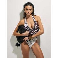 River Island Animal Print Padded Plunge Swimsuit Cream Mix