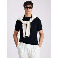 MOSS Cotton Linen Crew Neck T-Shirt Black