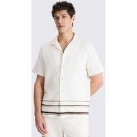 MOSS Pure Cotton Stripe Short Sleeve Shirt Dark Brown