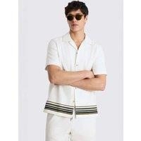 MOSS Pure Cotton Stripe Short Sleeve Shirt Navy Mix