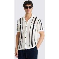 MOSS Pure Cotton Striped Knitted Shirt Navy Mix