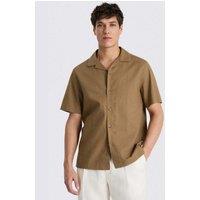 MOSS Cotton Linen Blend Short Sleeve Shirt Taupe