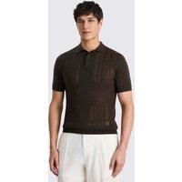 MOSS Pointelle Knitted Polo Shirt Brown