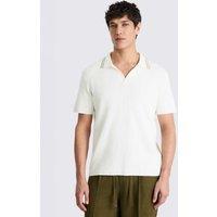 MOSS Cotton Rich Boucl Knitted Polo Shirt Light Cream
