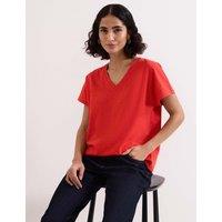 Phase Eight Pure Cotton Textured V-Neck T-Shirt Coral