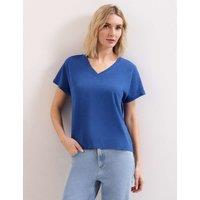 Phase Eight Pure Cotton Textured V-Neck T-Shirt Cobalt