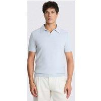 MOSS Cotton Rich Boucl Knitted Polo Shirt Light Blue