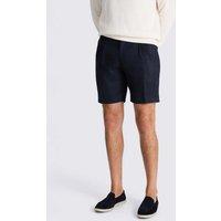 MOSS Linen Rich Twin Pleat Lightweight Shorts Navy