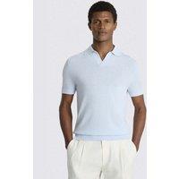 MOSS Cotton Linen Knitted Polo Shirt Light Blue