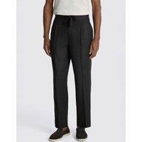 MOSS Tailored Fit Linen Rich Lightweight Trousers Black