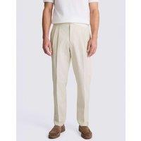 MOSS Tailored Fit Twin Pleat Stretch Trousers Light Cream