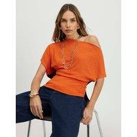 River Island Textured Slash Neck Off The Shoulder Top Orange