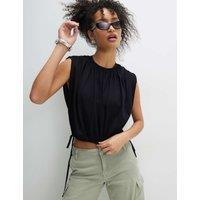 River Island Pure Cotton Bubble Hem Tie Detail Top Black