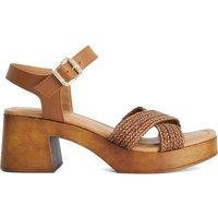 Dune London Leather Woven Strap Block Heel Sandals Tan