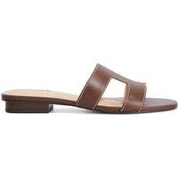 Dune London Leather Cutout Block Heel Sliders Chocolate