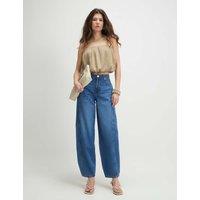 River Island High Waisted Barrel Jeans Blue Denim