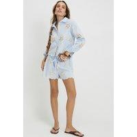 River Island Cotton Blend Embroidered Shorts Blue Mix