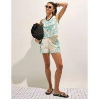 River Island Pure Cotton Embroidered Shorts Cream Mix