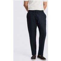 MOSS Tailored Fit Pure Linen Lightweight Trousers Navy