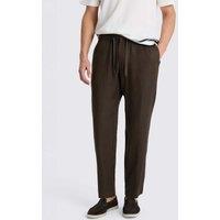 MOSS Tailored Fit Pure Linen Drawstring Trousers Brown