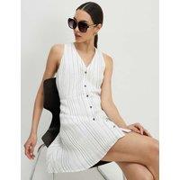 River Island Striped V-Neck Mini Skater Dress White Mix