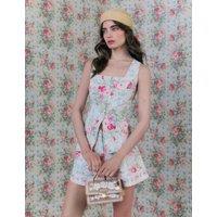 River Island Cotton Rich Floral Square Neck Waistcoat White Mix