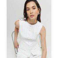 River Island Striped Button Through Longline Waistcoat White Mix