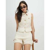 River Island Boucl Collared Button Detail Waistcoat Cream