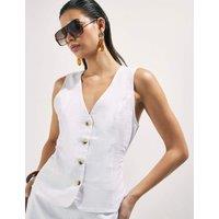 River Island Linen Blend V-Neck Button Through Waistcoat White