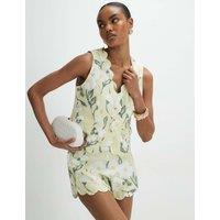 River Island Linen Rich Floral Single Breasted Waistcoat Green Mix