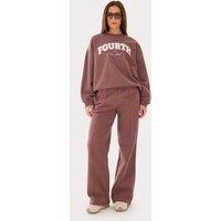 4th & Reckless Pure Cotton High Waisted Wide Leg Joggers Brown