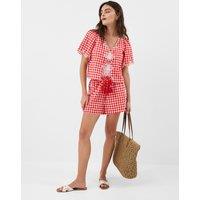 ACCESSORIZE Pure Cotton Gingham Tie Front Blouse Red Mix