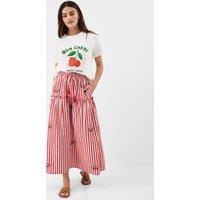 ACCESSORIZE Pure Cotton Striped Embroidered Midi Skirt Red Mix