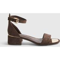River Island Ankle Strap Block Heel Square Toe Sandals Dark Brown