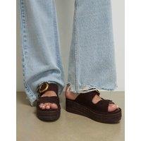 River Island Ring Buckle Strap Wedge Sandals Dark Brown