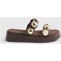 River Island Studded Flatform Sandals Dark Brown