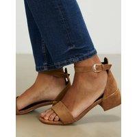 River Island Faux Suede Low Block Heel Sandals Tan