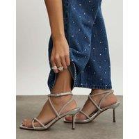River Island Diamant Strappy Stiletto Heel Sandals Silver