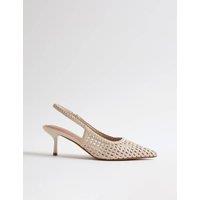 River Island Woven Slingback Pointed Court Heels White