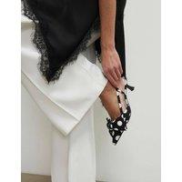 River Island Bow Spot Slingback Pointed Court Heels Black Mix