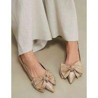 River Island Metallic Bow Slingback Flat Pointed Pumps Gold