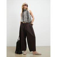 River Island Cotton Rich Barrel Leg Trousers Chocolate