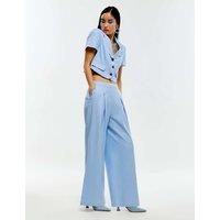 River Island Linen Rich Scallop Wide Leg Trousers Blue