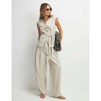 River Island Wide Leg Trousers with Cotton Beige