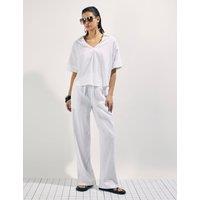 River Island Linen Rich Drawstring Tapered Trousers White