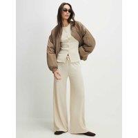 River Island Textured Elasticated Waist Wide Leg Trousers Beige