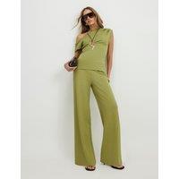 River Island Jersey Elasticated Waist Wide Leg Trousers Green