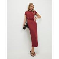 River Island Textured Midi Pencil Skirt Red