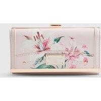 River Island Faux Leather Floral Print Clip Top Purse Pink Mix