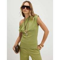 River Island Jersey One Shoulder Top Green